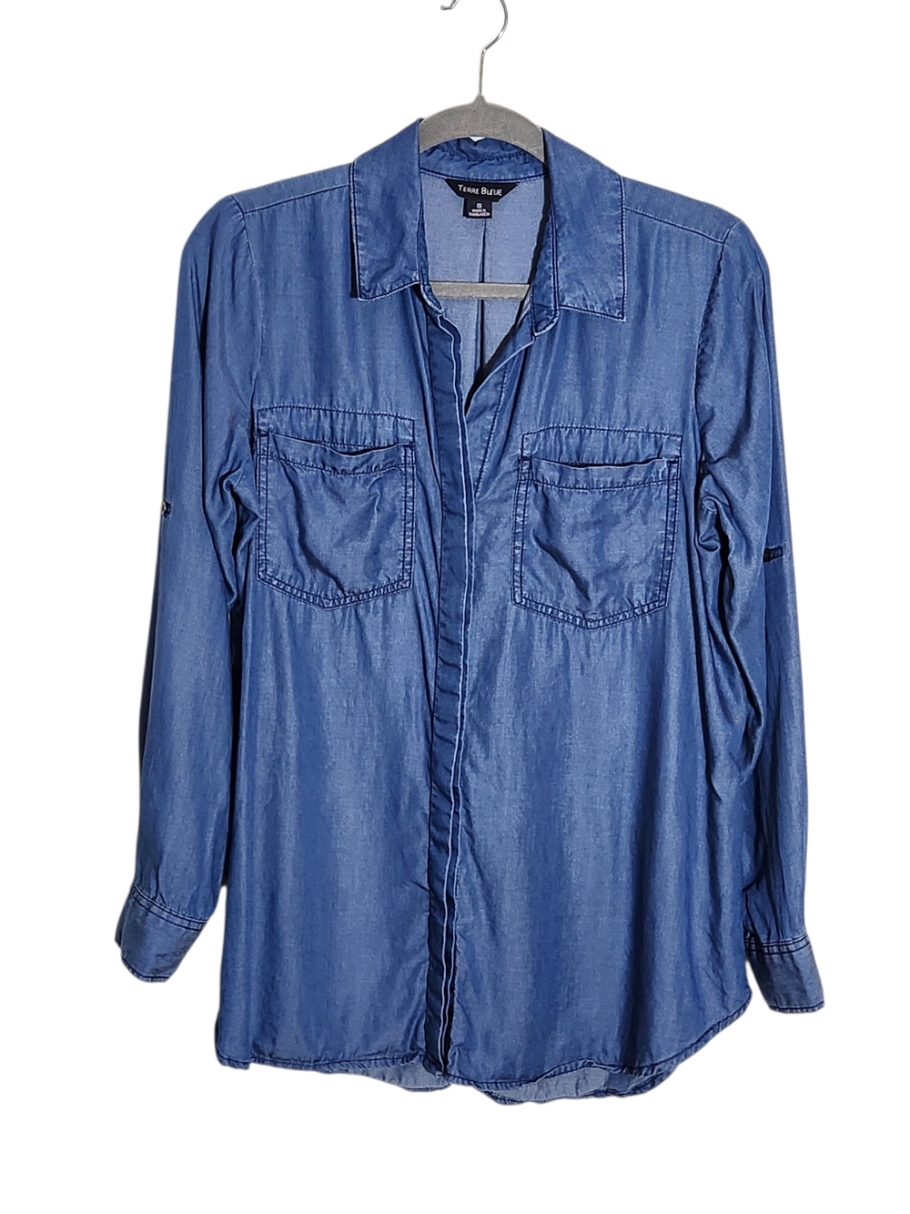 Terre Bleue Blue Chambray Button Down Tunic Size Small